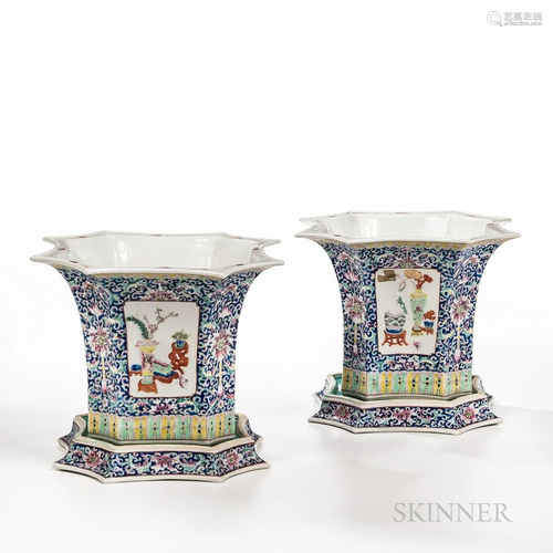 Pair of Chinese Export Porcelain Jardineres on Stands, 19th ...