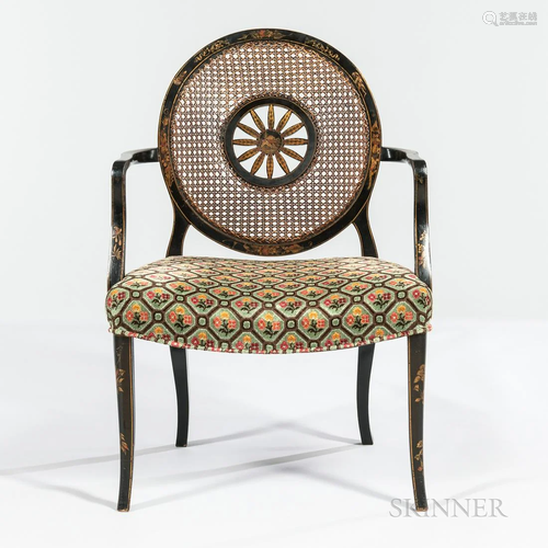 Late George III Black Japanned Painted Armchair, late 19th/2...