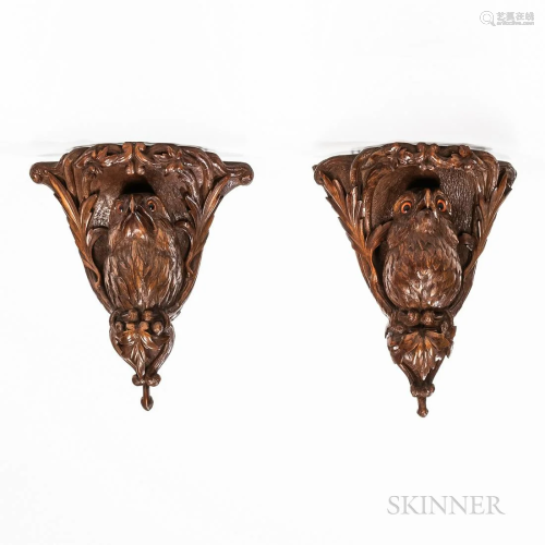 Pair of Black Forest Carved Wood Brackets, Germany, 19th cen...