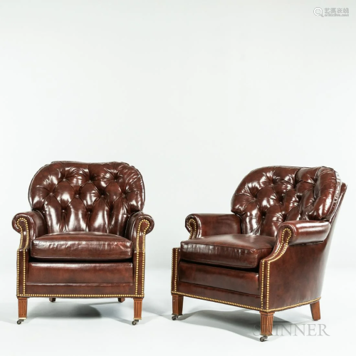 Pair of Leather Upholstered Club Chairs, Hancock Moore, manu...