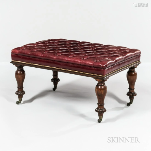 Large Tufted Leather-top Bench, 19th century, rectangular sh...