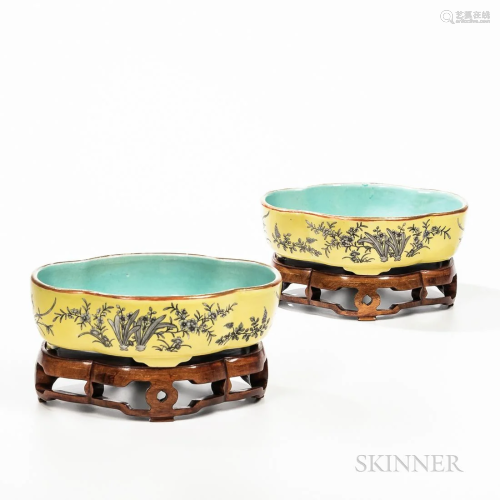 Pair of Chinese Porcelain Famille Jeune Bowls, 19th century,...
