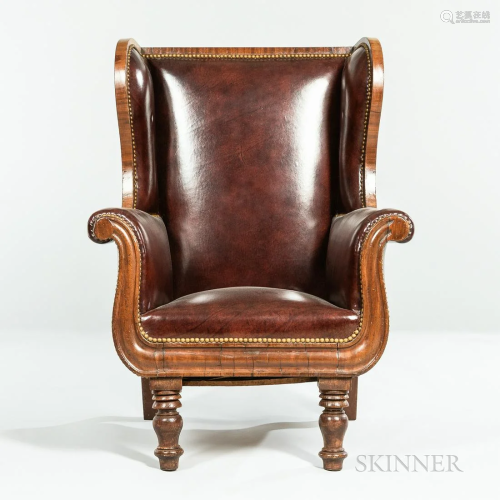 Leather Upholstered Mahogany Wingback Armchair, mahogany fra...