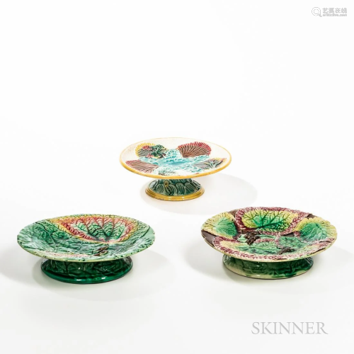Three Majolica Low Compotes, England, c. 1880, two with allo...
