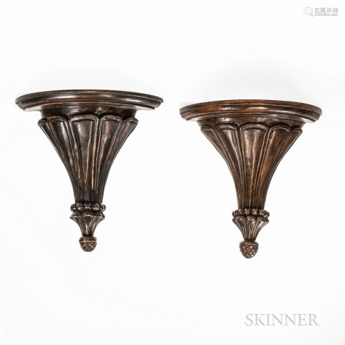 Pair of Carved Hardwood Wall Brackets, 20th century, taperin...