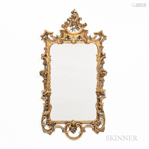 Carved Giltwood Mirror, 19th century, scrolled foliate motif...