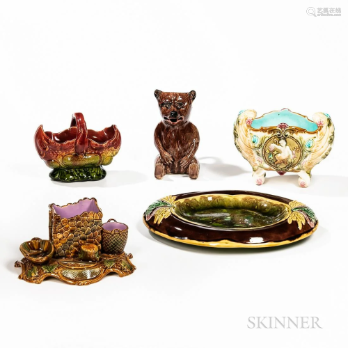 Five Assorted Majolica Items, England and Continental, late ...