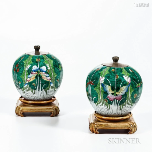 Pair of Chinese Porcelain Cabbage & Moth Decorated Ginge...