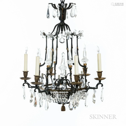 Gilt and Patinated Bronze Chandelier, electrified, six light...