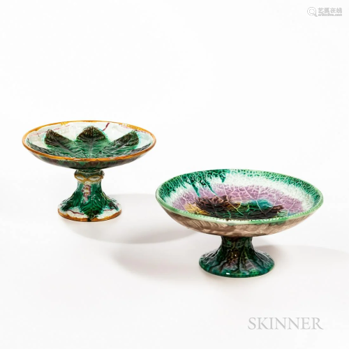 Two Majolica Leaf Decorated Compotes, England and Pennsylvan...