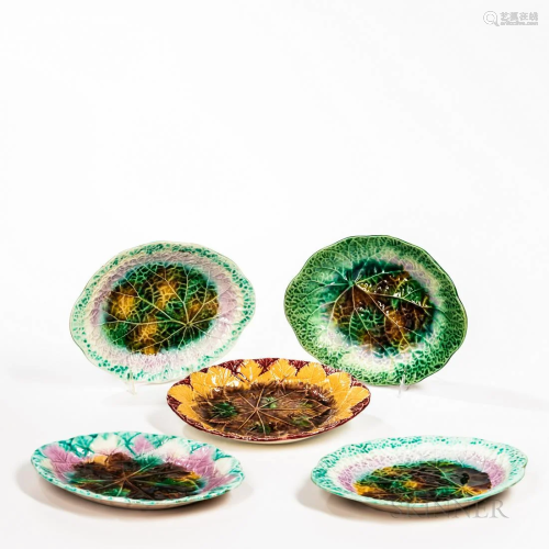 Five Majolica Oval Serving Dishes, late 19th century, each p...