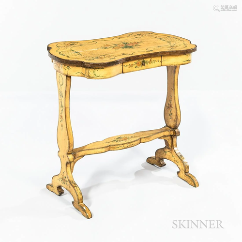 Yellow Painted Side Table, 19th century, shaped rectangular ...