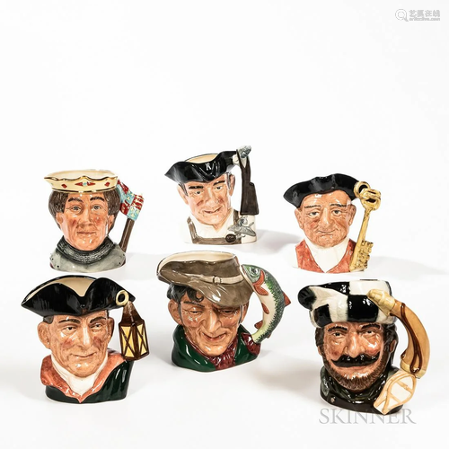 Six Royal Doulton Character Jugs, England, 20th century, inc...