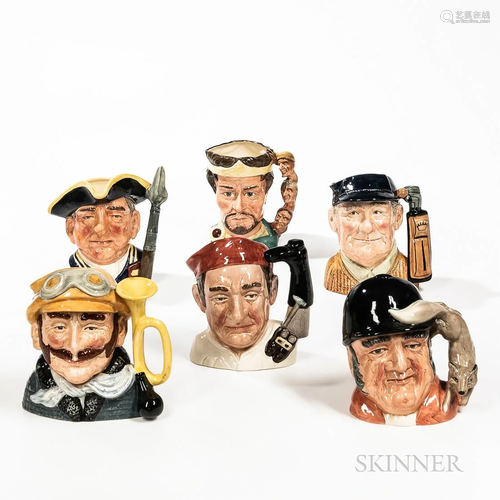 Six Royal Doulton Character Jugs, England, 20th century, inc...