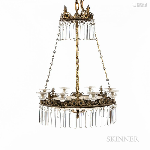 Gilt and Patinated Bronze Chandelier, 20th century, palmette...