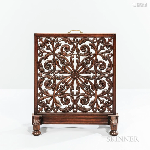 Carved Mahogany Fire Screen, 19th century, square pierced sc...