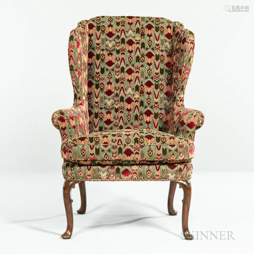 Georgian Upholstered Wing Chair, cabriole legs, ht. 47 1/4 i...