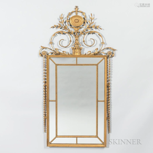 Giltwood Mirror, 19th century, floral medallion and scrolled...