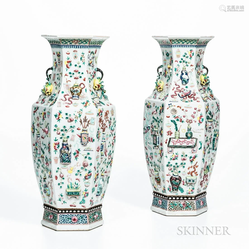 Pair of Chinese Porcelain Famille Rose Vases, 19th century, ...