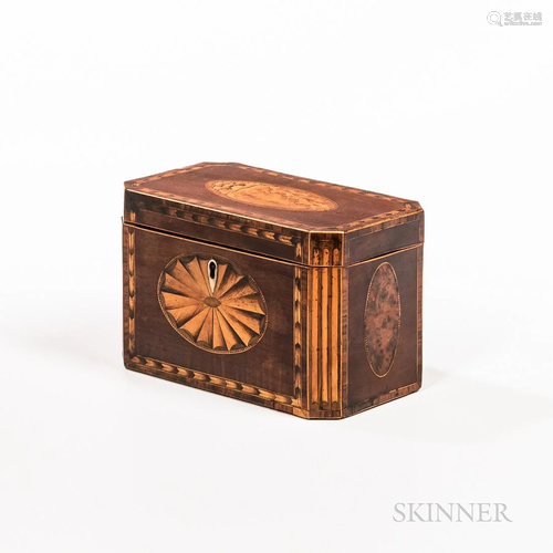 Wood and Shell-inlaid Tea Caddy, England, hinged top inlaid ...