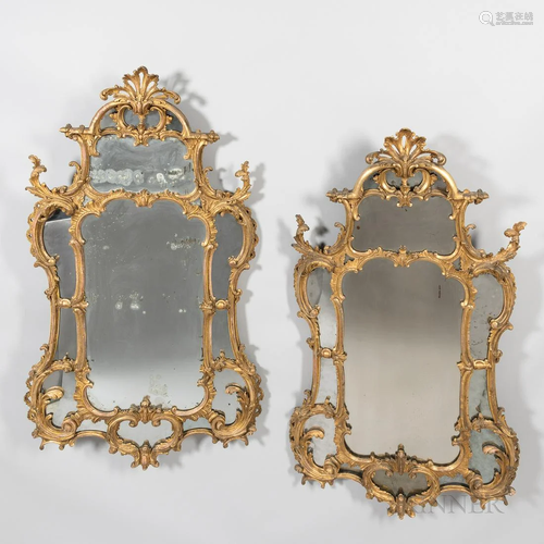 Pair of Carved Giltwood Mirrors, 18th/19th century, each fol...