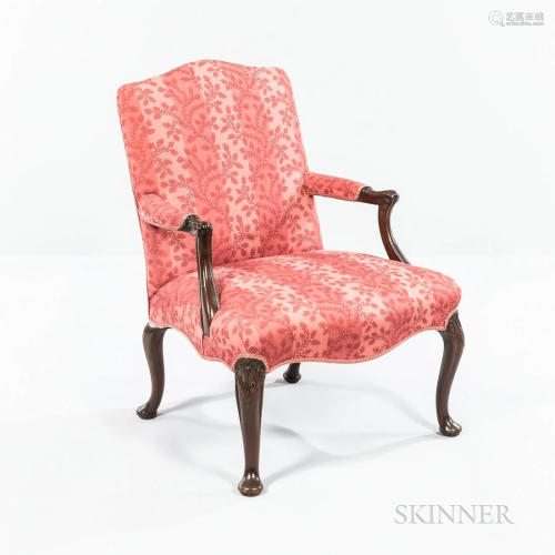Queen Anne Mahogany Armchair, 19th/20th century, upholstered...