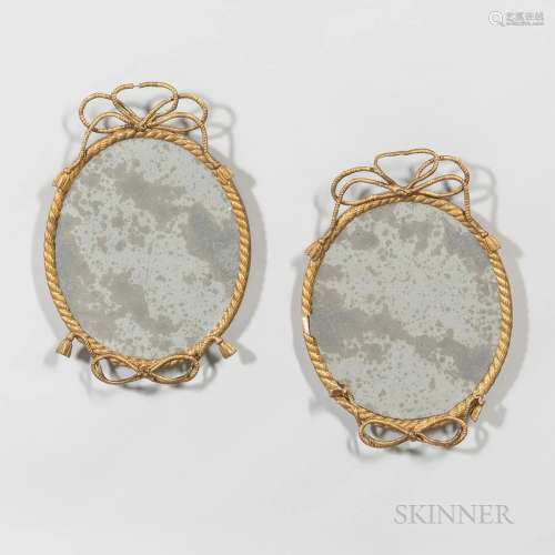 Pair Giltwood Boudoir Mirrors, 19th century, oval forms with...