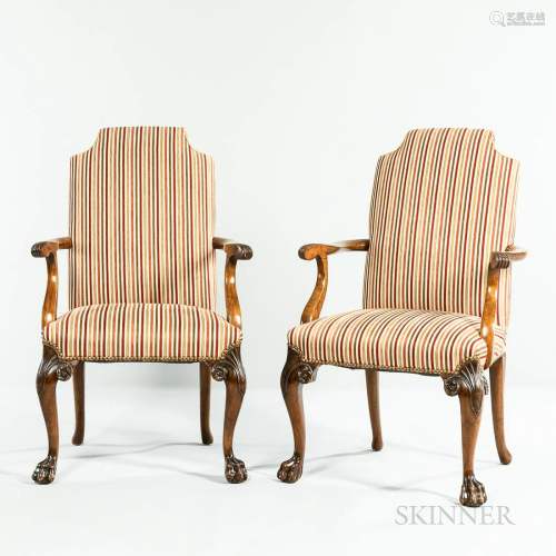 Pair of Georgian Upholstered Mahogany Armchairs, England, br...