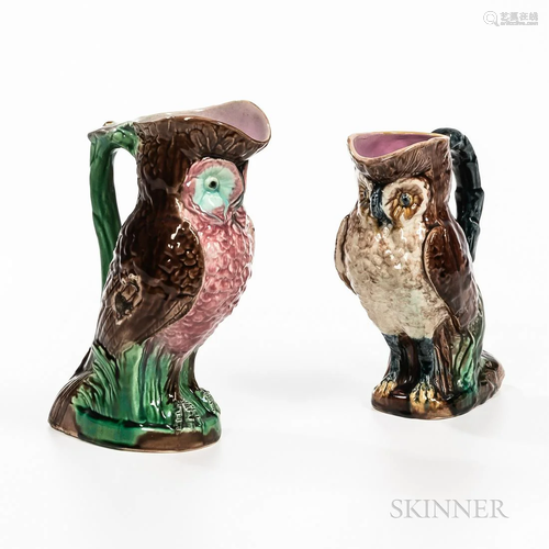 Two Majolica Owl Pitchers, England, c. 1880, each of a simil...