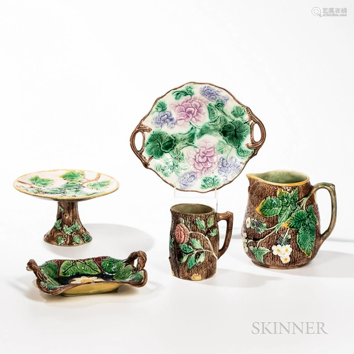 Five Assorted Majolica items, late 19th century, including t...