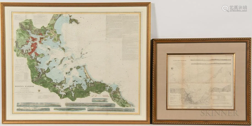 Two Framed Nautical Survey Maps, one of Nantucket Harbor, 23...