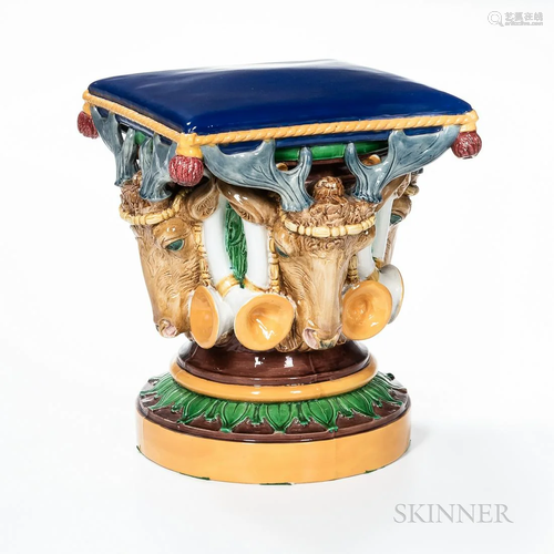 Majolica Garden Seat, England, late 19th century, pillow top...