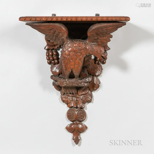 Carved Hardwood Wall Shelf, 19th/20th century, sculpted as a...