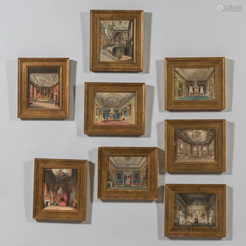 William Henry Pyne (British, 1769-1843), Eight Framed Prints...