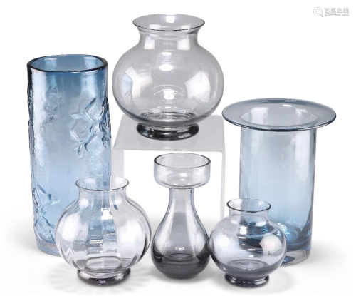 SIX PIECES OF WEDGWOOD ART GLASS, comprising THREE FRANK THR...