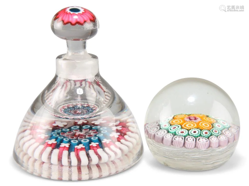 A 19TH CENTURY ENGLISH STYLE MILLEFIORI INK WELL, of domed f...