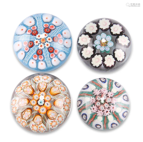 FOUR VARIOUS SCOTTISH GLASS MILLEFIORI PAPERWEIGHTS, each wi...