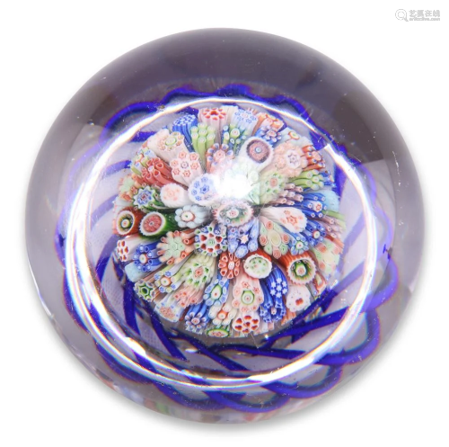 A BACCARAT CLOSE-PACKED MILLEFIORI MUSHROOM GLASS PAPERWEIGH...