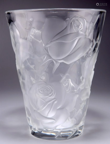 LALIQUE, AN 'ISPAHAN ROSE' VASE, clear and frosted...