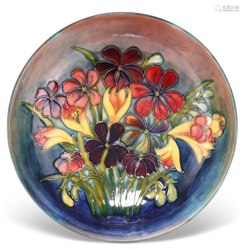 A WALTER MOORCROFT FLAMBÃ‰ POTTERY BOWL, shallow form, '...