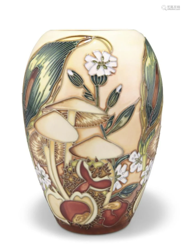 A MOORCROFT POTTERY VASE, tubelined and hand-painted with De...