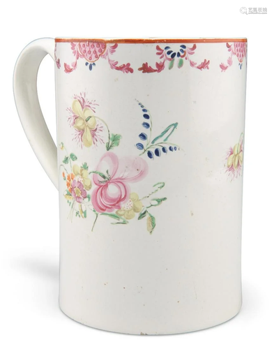 AN ENGLISH CREAMWARE MUG, LATE 18TH CENTURY, cylindrical, pa...