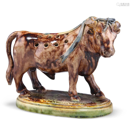 A 19TH CENTURY MAJOLICA NOVELTY TOOTHPICK HOLDER, in the for...