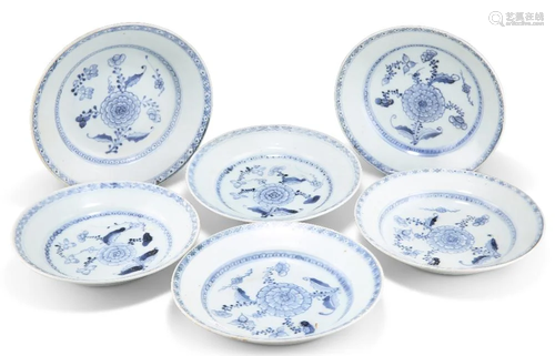 TEK SING CARGO - SIX CHINESE BLUE AND WHITE 'PEONY'...