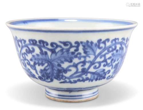 A CHINESE BLUE AND WHITE BOWL, with deep rounded sides, with...