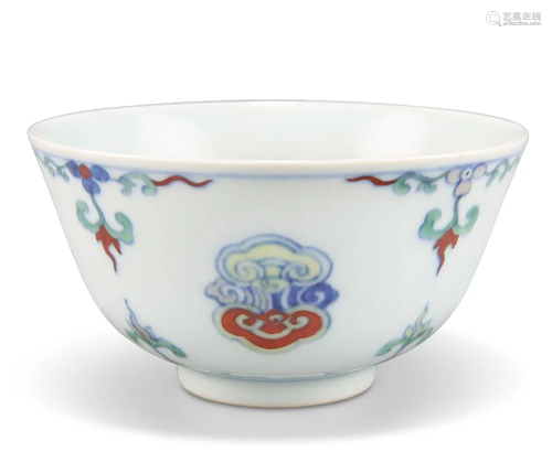 A CHINESE DOUCAI BOWL, with deep rounded sides and standing ...