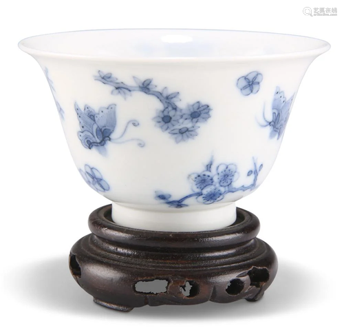 A CHINESE BLUE AND WHITE WINE CUP, with deep rounded sides, ...