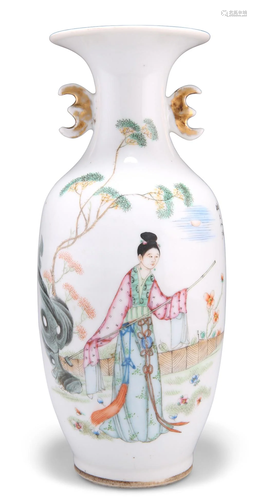 A CHINESE FAMILLE ROSE VASE, painted with a lady in an outdo...