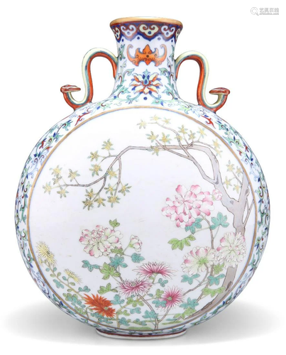 A CHINESE ENAMELLED DOUCAI AND FAMILLE ROSE MOONFLASK, the f...