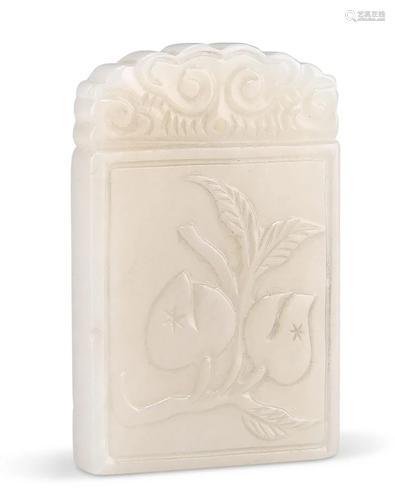 A CHINESE JADE PENDANT PLAQUE, carved depicting a bough of p...